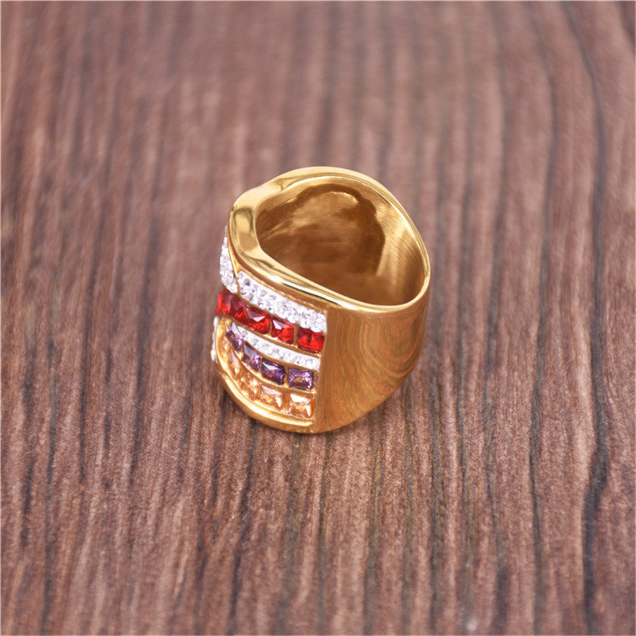 Ladies 14k Gold over No Fade Stainless Steel Simulate Diamond Cocktail Fashion Rings