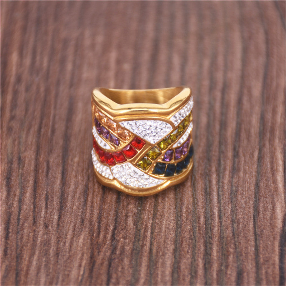 Ladies 14k Gold over No Fade Stainless Steel Simulate Diamond Cocktail Fashion Rings