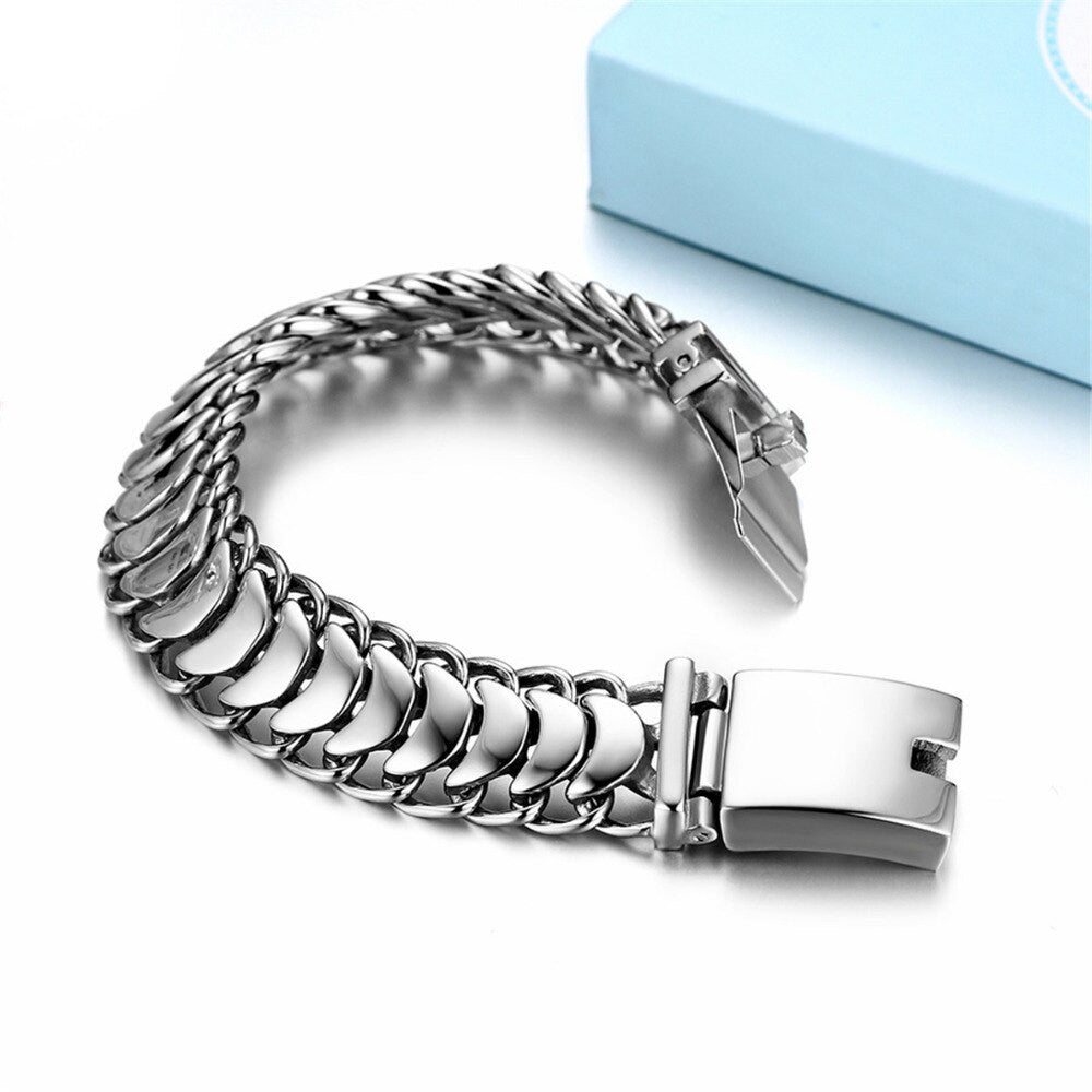 Mens New Fashion No Fade Thick 18mm Stainless Snake Bone Hip Hop Bracelet