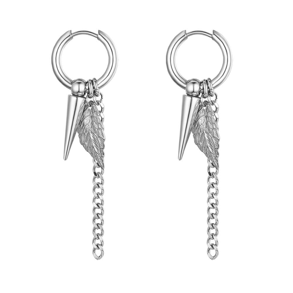 Stainless Steel Tribal Feather Rivet Peace Elephant Dangle Drop Unisex Earrings