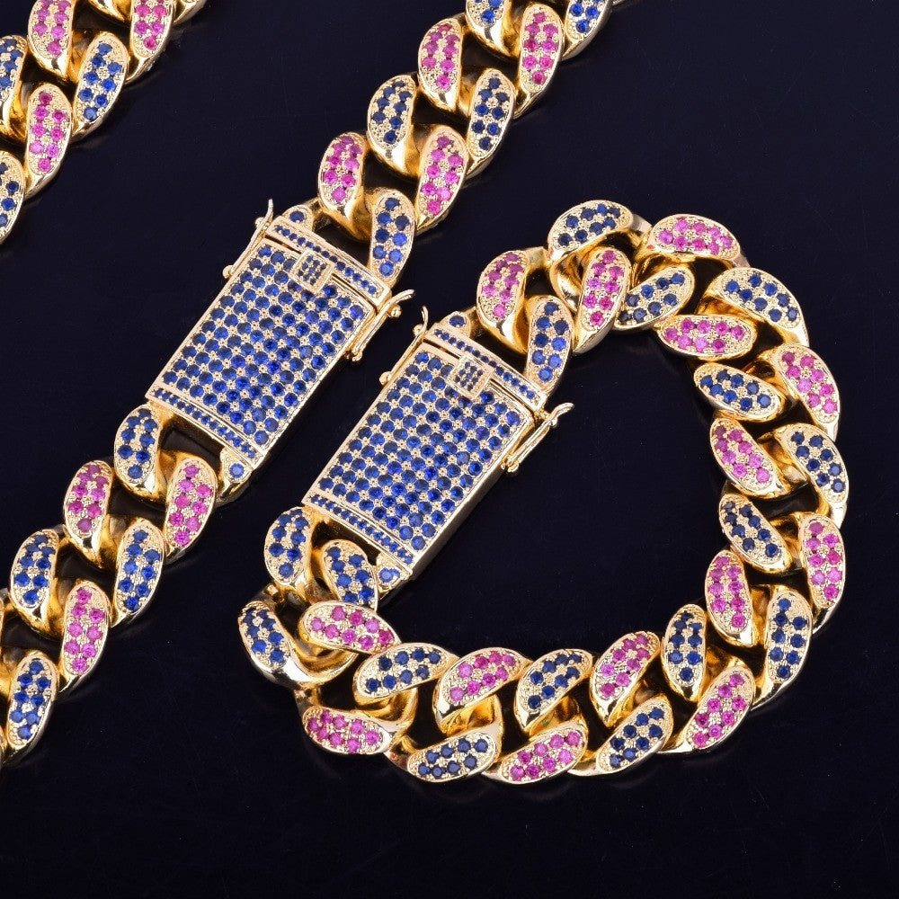 18mm 24k Gold Heavy Miami Cuban Link Matching Bracelet Hip Hop Chain Necklace Set