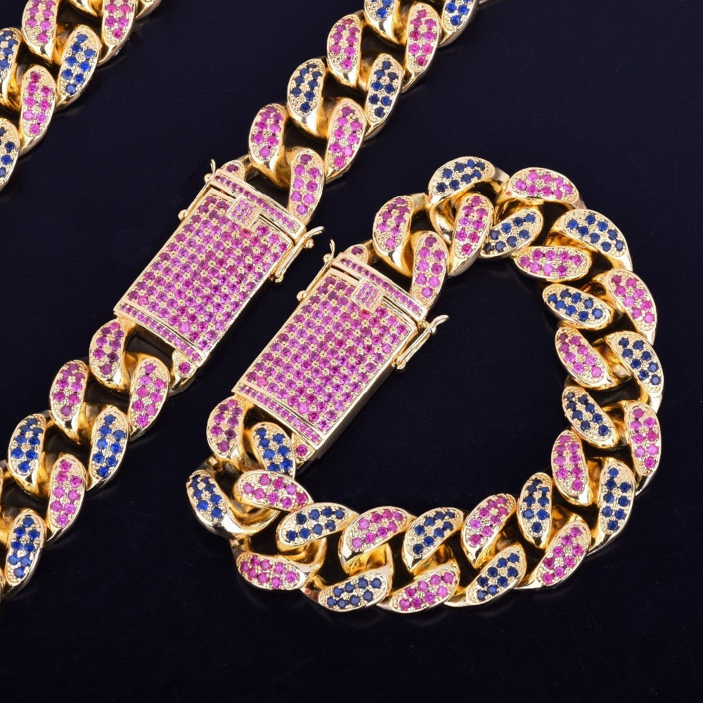 18mm 24k Gold Heavy Miami Cuban Link Matching Bracelet Hip Hop Chain Necklace Set