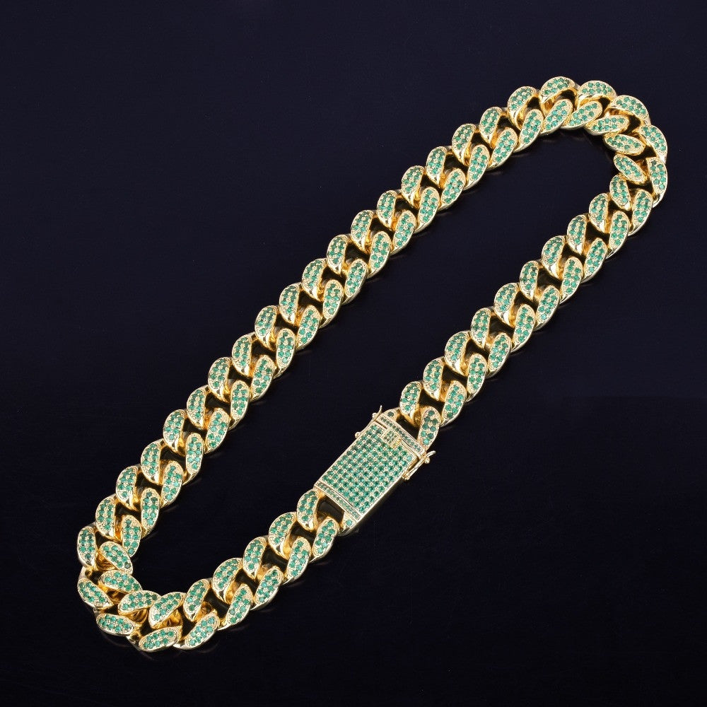 Mens Heavy Iced 20mm Green Blinged Out Miami Cuban Link 24k Gold Chain Necklace