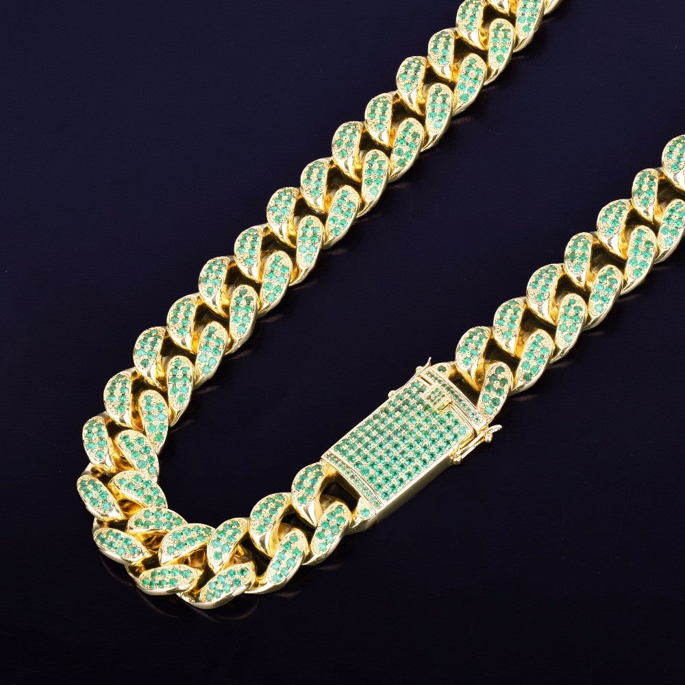 Mens Heavy Iced 20mm Green Blinged Out Miami Cuban Link 24k Gold Chain Necklace