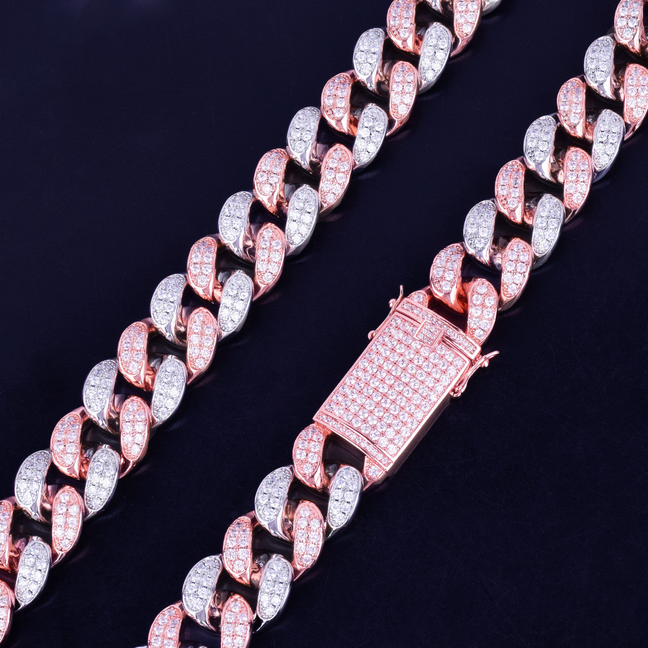 Silver Rose Gold 20mm Heavy Iced Micro Pave Miami Cuban Chain Necklace