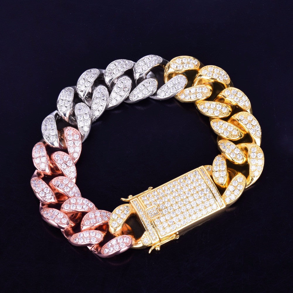 Rose Gold Silver Blinged Out Micro Pave Set 20mm Miami Cuban Link