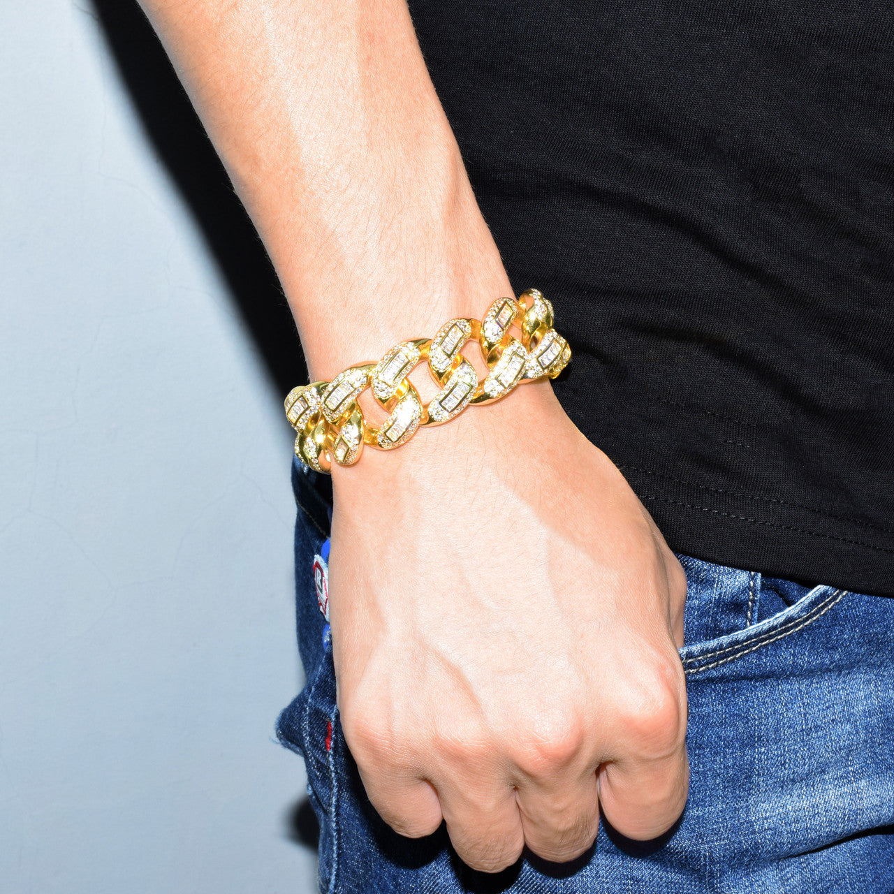 22mm Baguette AAA Flooded Ice Miami Cuban Link Hip Hop Street Rock Bracelet