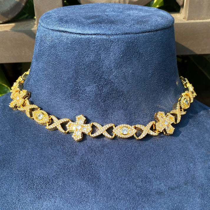 Crossed Eye | Infinity Link All Seeing VVS Diamond CZ Cross Link Hip Hop Chain Necklace