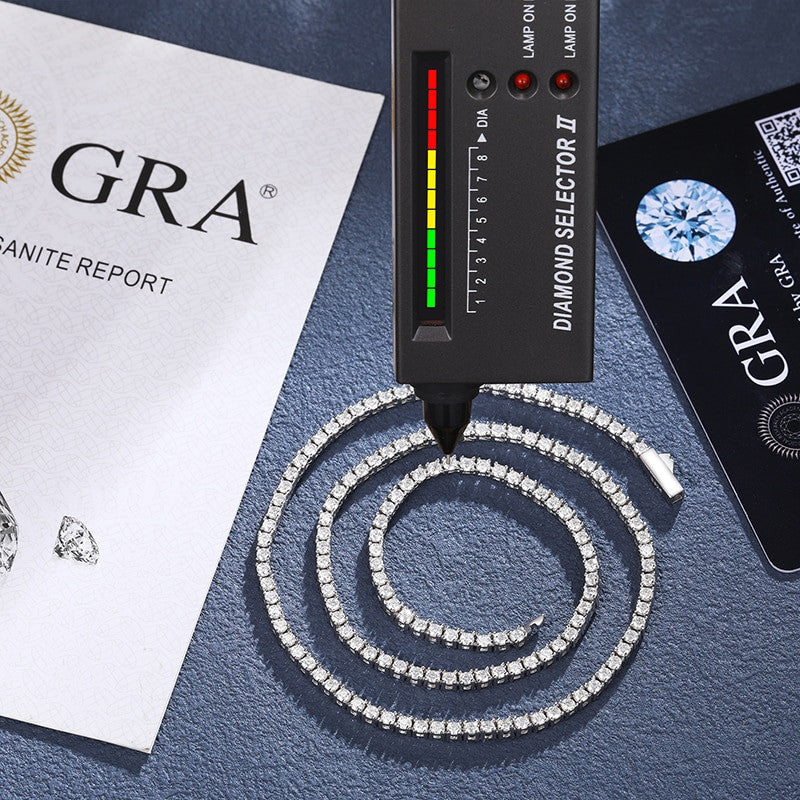 Solid 925 Sterling Silver Genuine VVS Diamond 2.5mm Tennis Chain Street Wear Chain Necklace