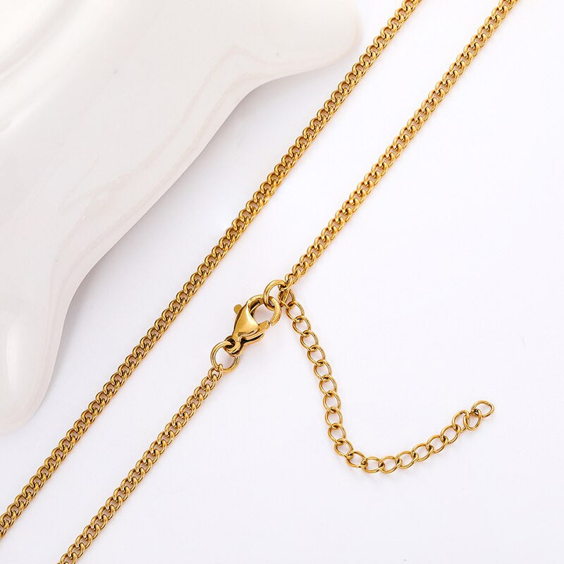 Ladies 2mm Solid No Fade Stainless Steel Cuban Link Classic Necklace w/ Extender Chain