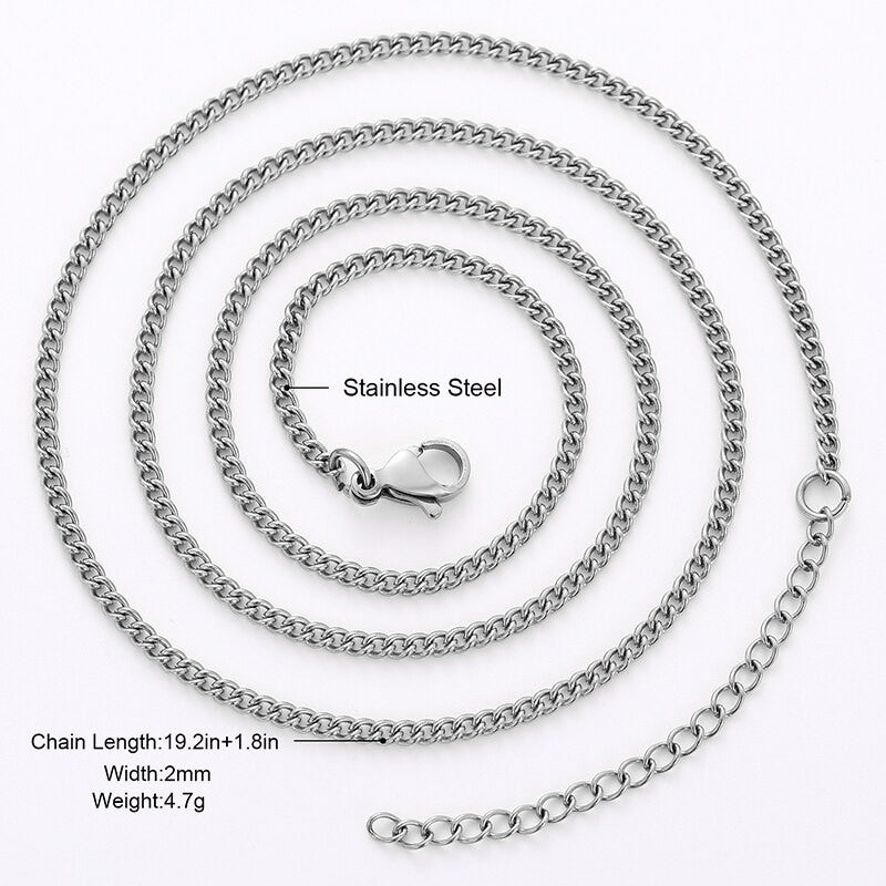 Ladies 2mm Solid No Fade Stainless Steel Cuban Link Classic Necklace w/ Extender Chain