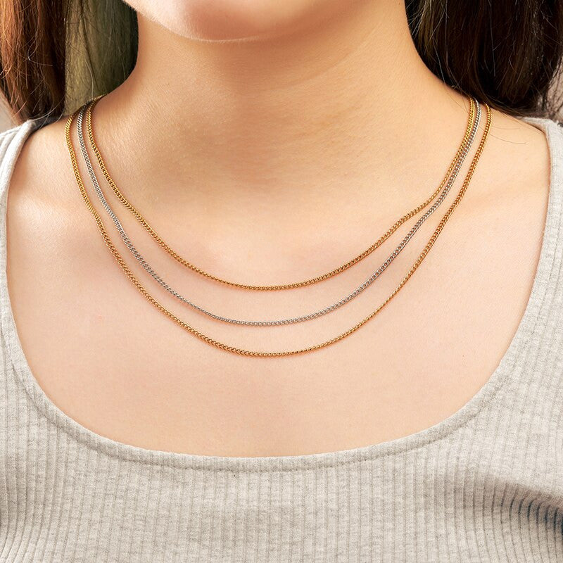 Ladies 2mm Solid No Fade Stainless Steel Cuban Link Classic Necklace w/ Extender Chain