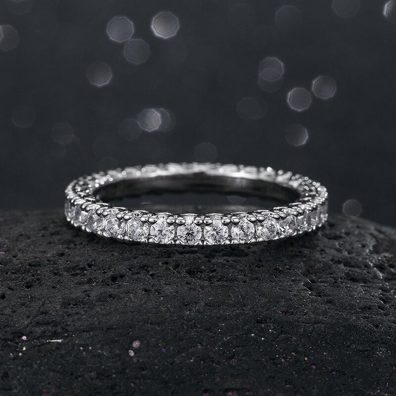 Ladies 2mm 18k Gold 925 Silver Prong Set Simulate Diamond Fashion Casual Bling Rings