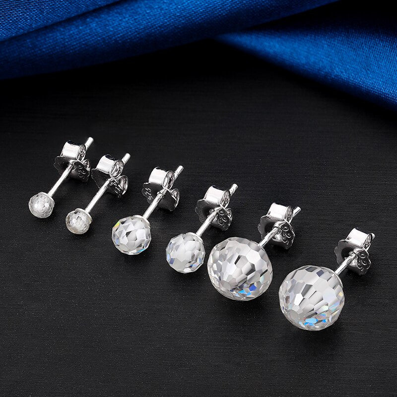 Solid 925 Sterling Silver Genuine VVS Lab Diamond Moissanite Disco Ball Bling Earrings