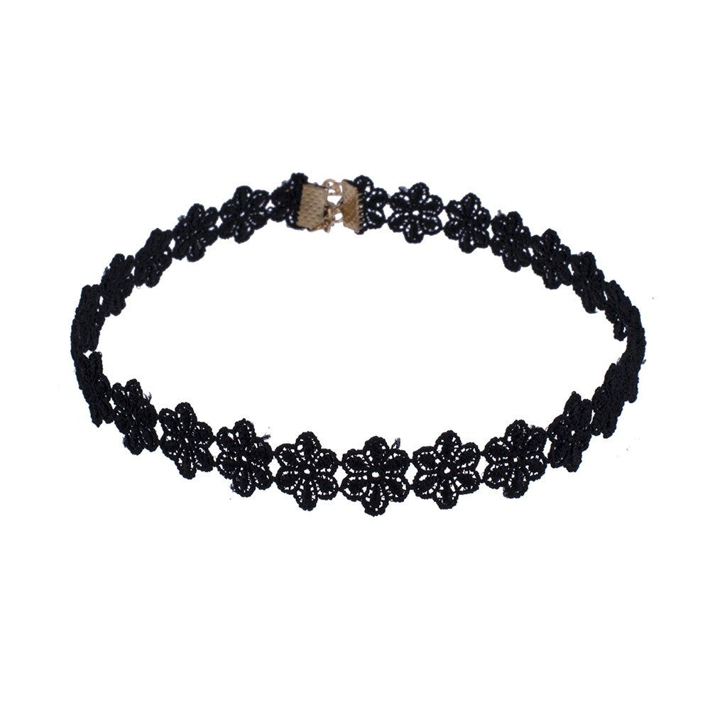 Womens 3 Piece Black Personality Party Girl Lace Chocker Chain Necklaces