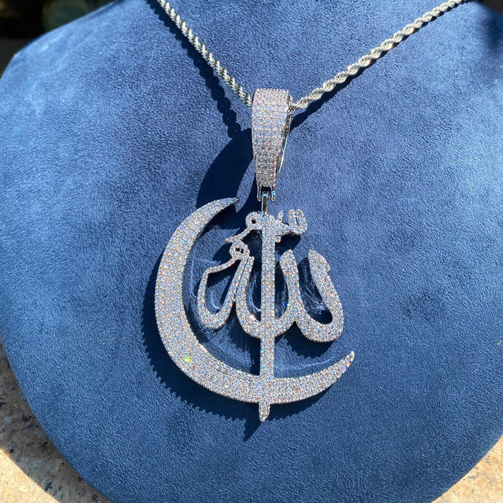 Allah Crescent Moon | VVS Diamond CZ 4 Prong Set Spiritual Hip Hop Pendant