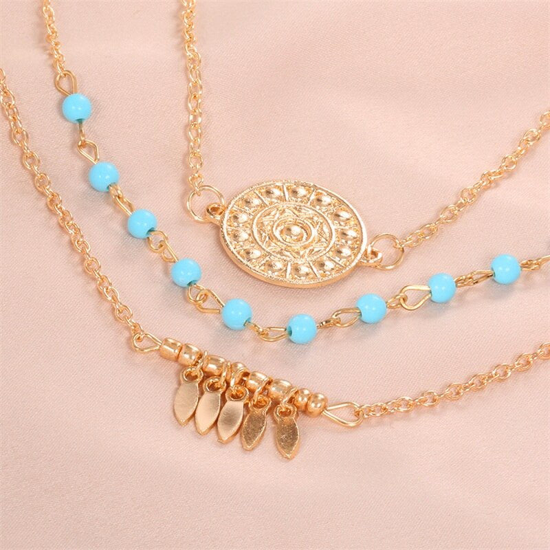 Ladies 3 Piece Fashion Leaf Bohemian All is One Bead Bracelets