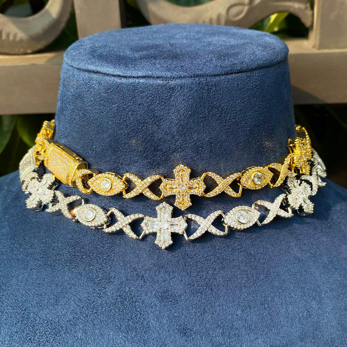 Crossed Eye | Infinity Link All Seeing VVS Diamond CZ Cross Link Hip Hop Chain Necklace