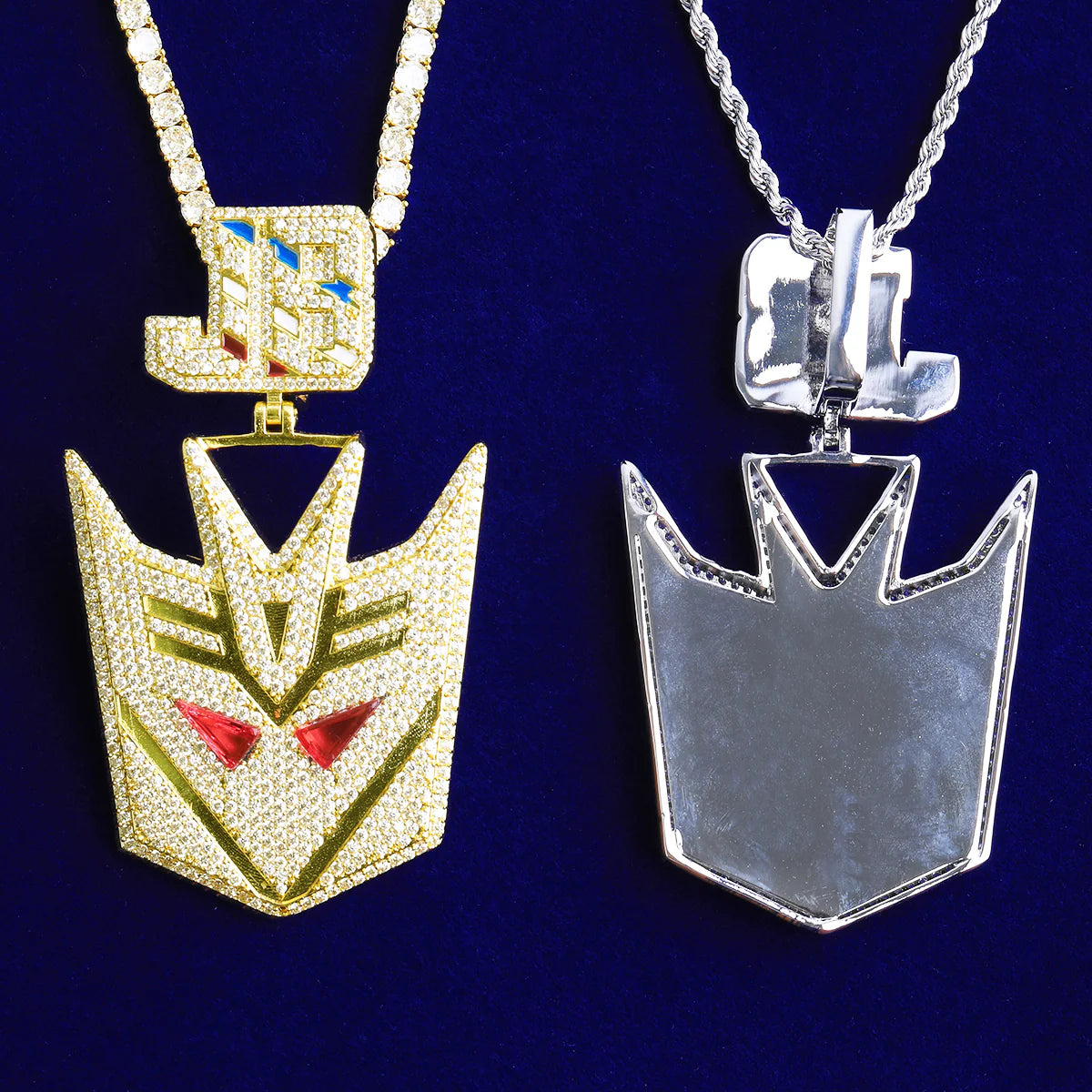 Inspired Transformer Decepticon Symbol Iced Blinged Out Hip Hop Pendant