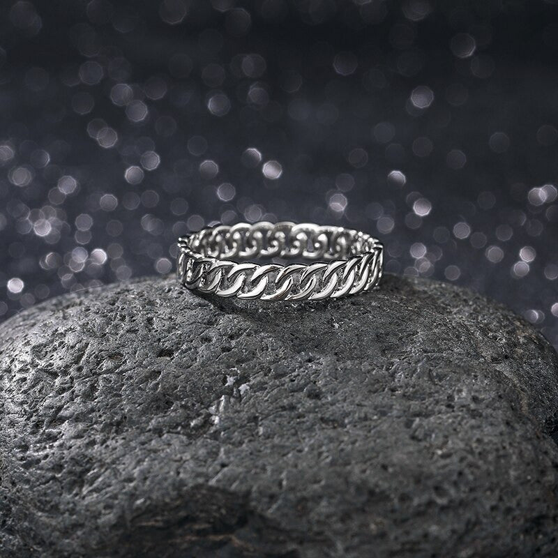 3mm 18k Gold 925 Silver Curb Cuban Link Hip Hop Rings