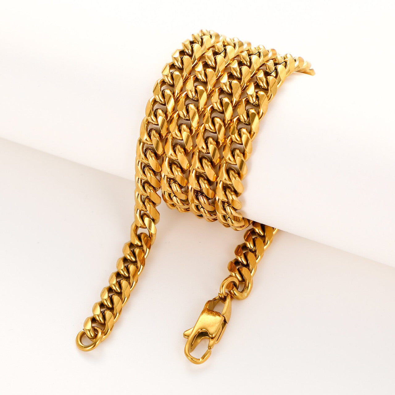 18k Gold Over Solid No Fade Stainless Steel 3 Piece Cuban Link Chain Necklace Set