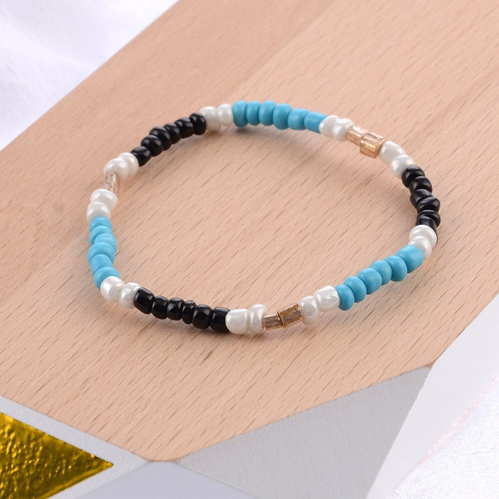 Ladies 4 Piece Simple Stylish Square Beads Multilayer Braided Rope Bracelet Set