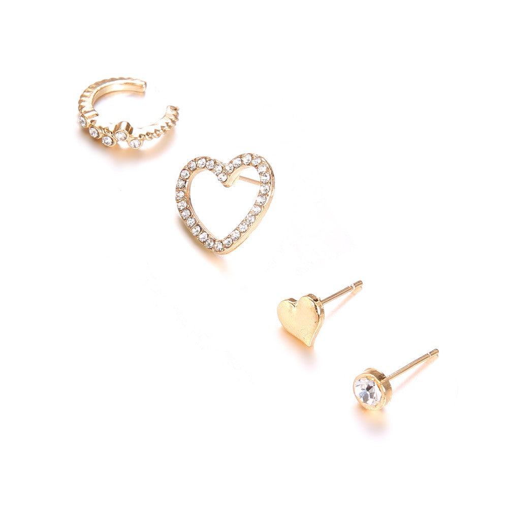 Ladies 4 Piece Fashion Heart Crystal Stars Exquisite Gold Earrings Jewelry Set