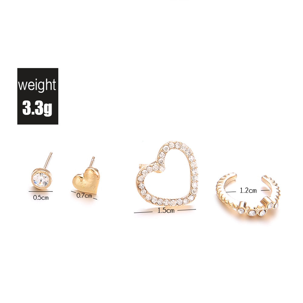 Ladies 4 Piece Fashion Heart Crystal Stars Exquisite Gold Earrings Jewelry Set