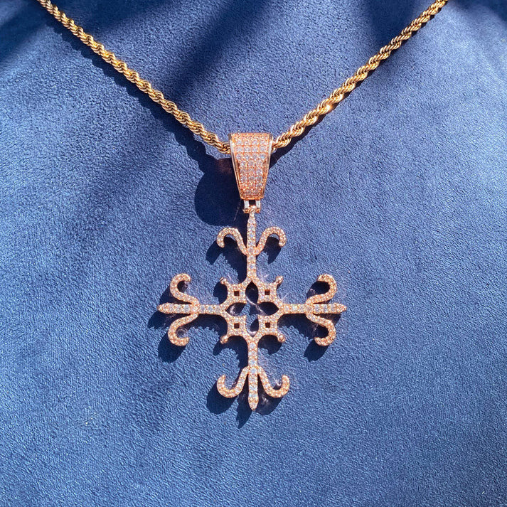 Center Cross | VVS Diamond CZ Four Sided Fleur Di Lis Bling Pendant