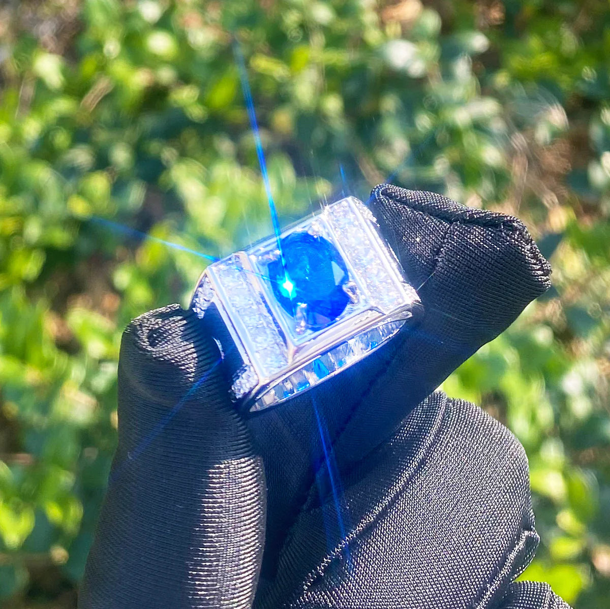 Code Blue | Luxury Iced Blinged Out 4 Prong Set Blue Gemstone Hip Hop Rings