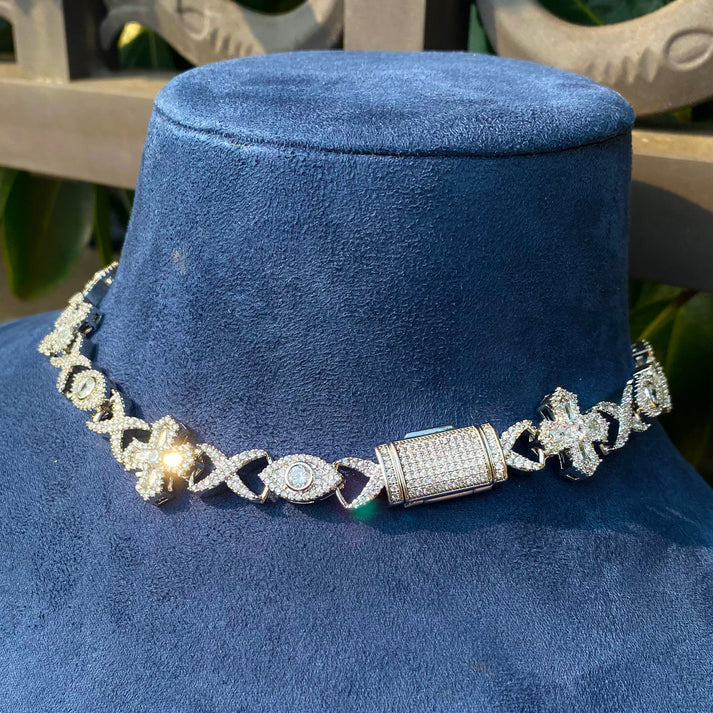 Crossed Eye | Infinity Link All Seeing VVS Diamond CZ Cross Link Hip Hop Chain Necklace