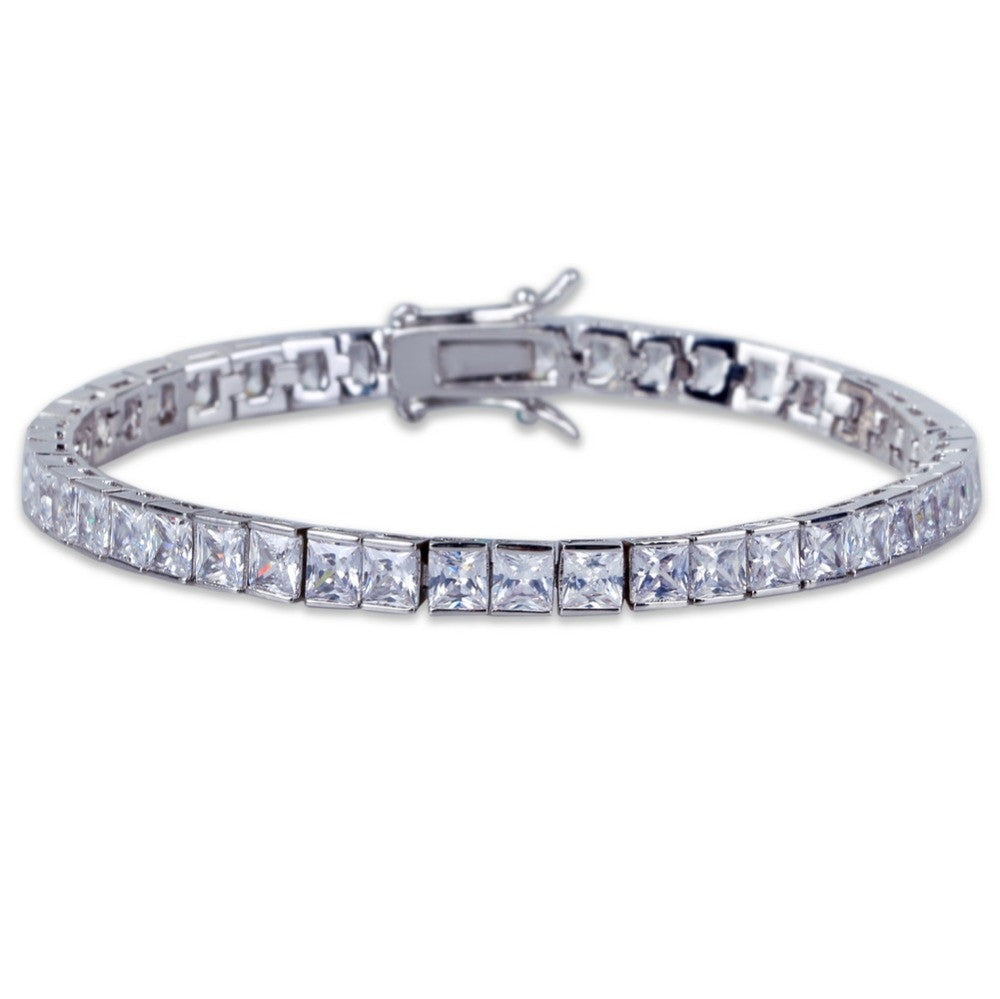 Princess Cut AAA 4mm Flooded Ice 14k Gold .925 Silver Bling Square Tennis Bracelet