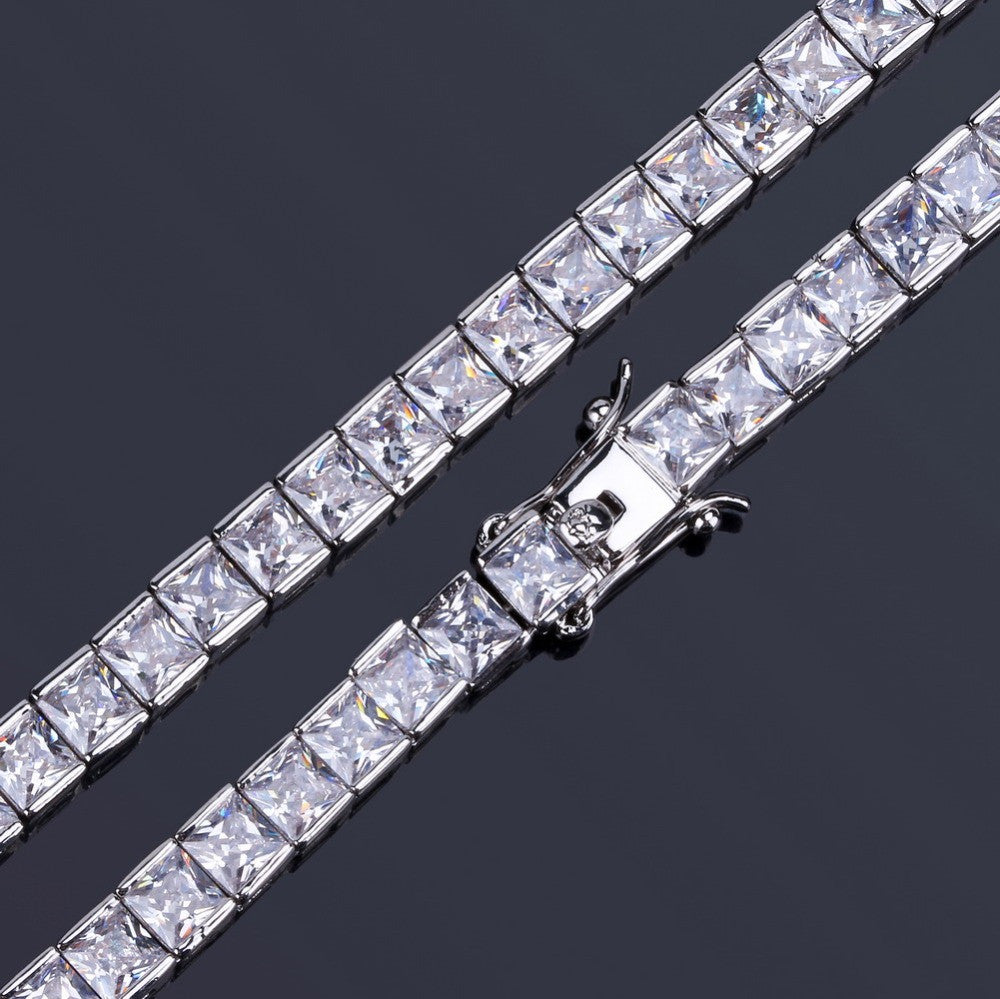 Princess Cut AAA 4mm Flooded Ice 14k Gold .925 Silver Bling Square Tennis Bracelet