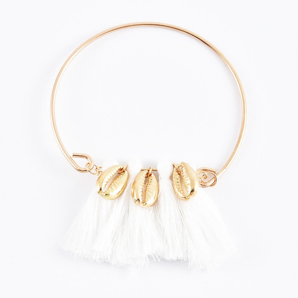 Ladies 5 Piece Boho Personality Princess Gem Moon Shell Tassel Irregular Natural Stone Gold Bracelet Set