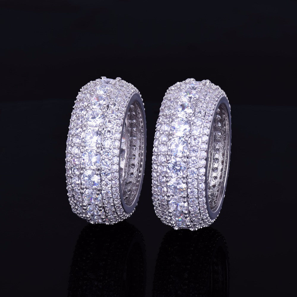 Rows Of Ice | 5 Row Micro Pave AAA Mens 18K Gold Silver Flooded Ice Rings