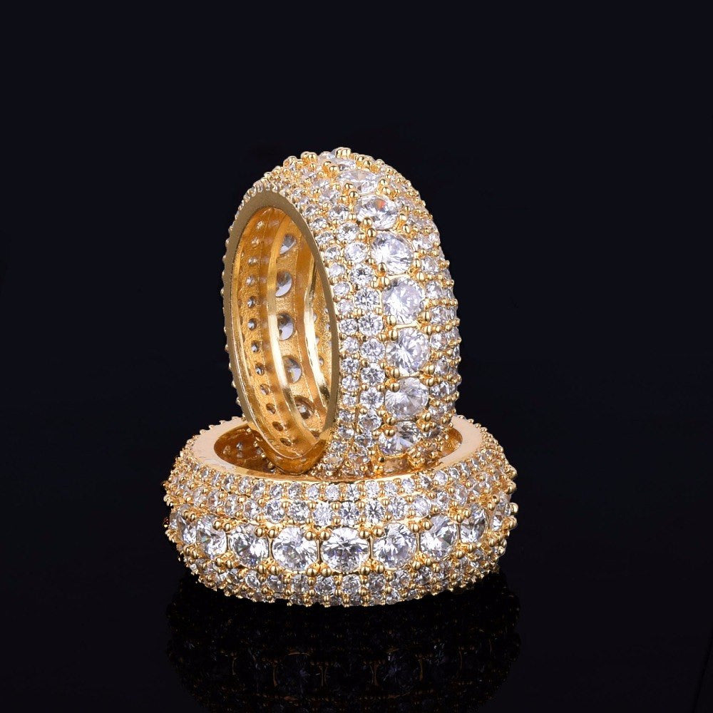 18k Gold Flooded Ice 5 Row AAA True Micro Pave Ring