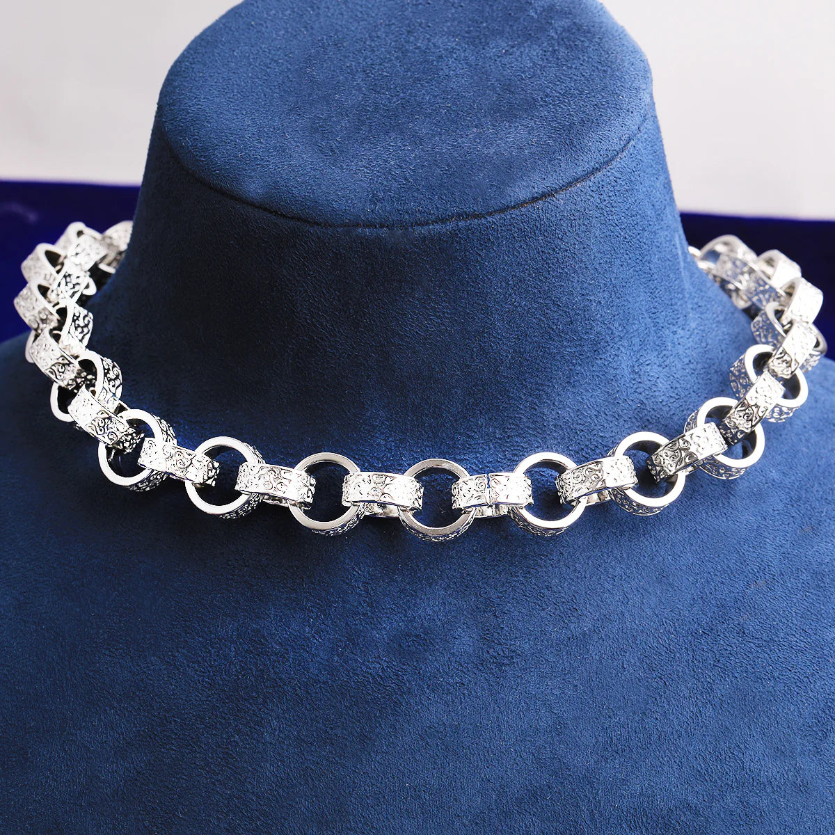 Designer Rolo | Detailed Carved 20MM Rolo Link Belcher Clasp Chain Necklace