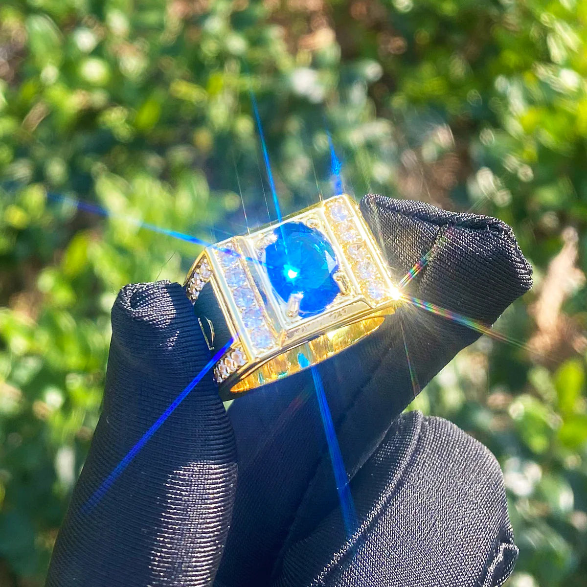 Code Blue | Luxury Iced Blinged Out 4 Prong Set Blue Gemstone Hip Hop Rings