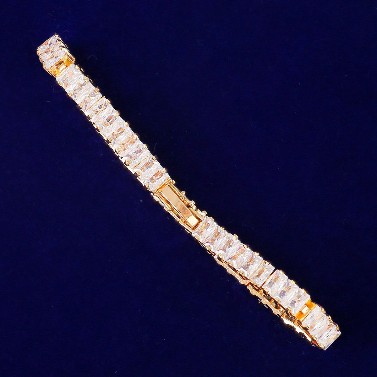 24k Gold 925 Silver Baguette Stone 5mm Iced Tennis Chain Bracelet