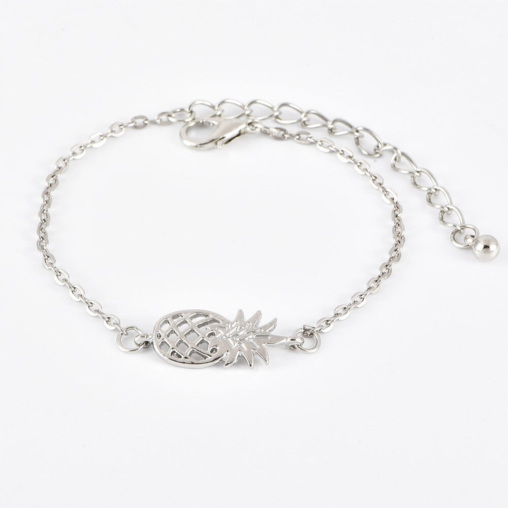 Personality Girl Pineapple Vintage Look Fashion Silver Bracelet Jewelry Set