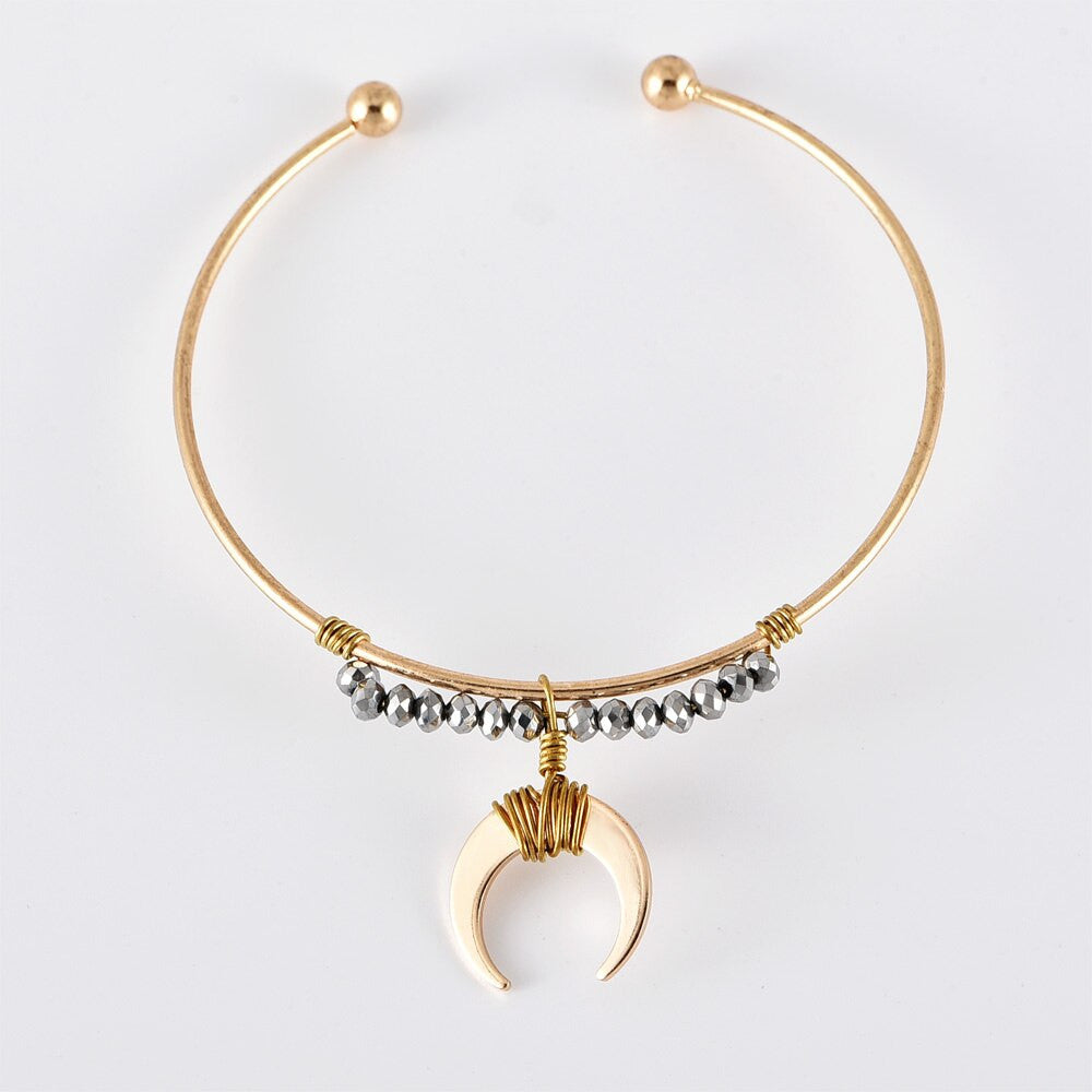 Ladies Moon Beaded Chain Heart Oval Gem 6 Piece Jewelry Bracelet Set