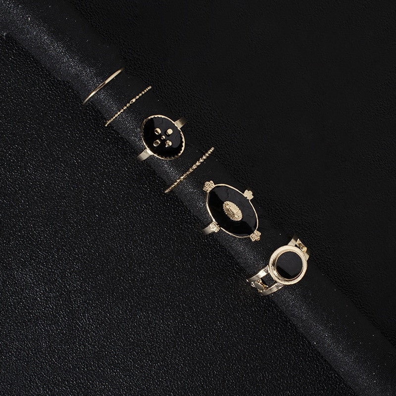 Women Fashion 6 Piece Vintage Style Gold Cross Virgin Mary Joint Ring Set