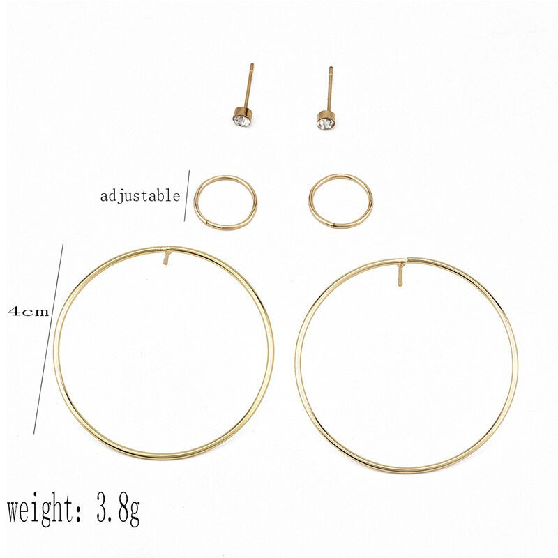 Women's Fashion Simple Classic Medium Hoop 6 Piece Gold Round Earrings Set