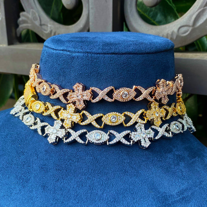 Crossed Eye | Infinity Link All Seeing VVS Diamond CZ Cross Link Hip Hop Chain Necklace