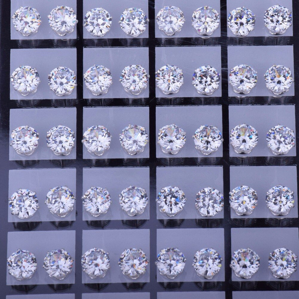 6mm / 8mm 3A CZ Round Stud Iced Push Back Hip Hop Classic Earrings