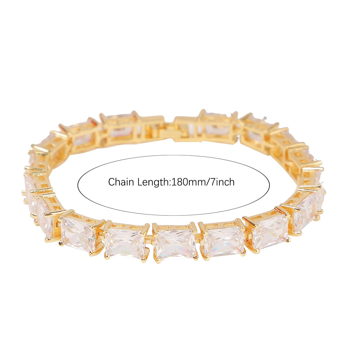 24k Yellow / White Gold 6mm Handset Baguette Bling Tennis Bracelets