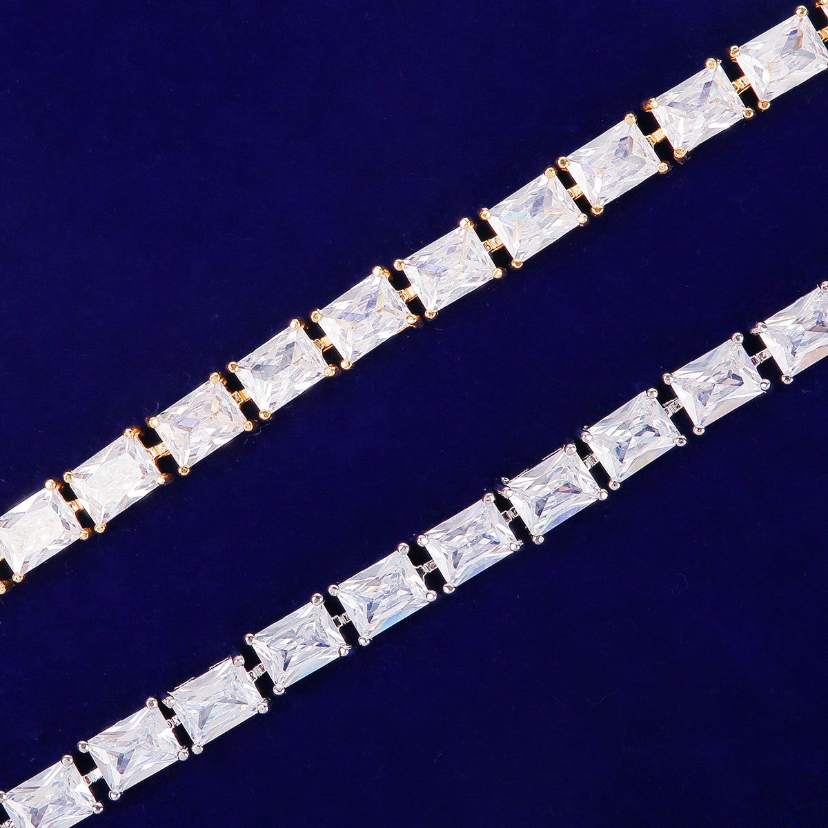 24k Yellow / White Gold 6mm Handset Baguette Bling Tennis Bracelets