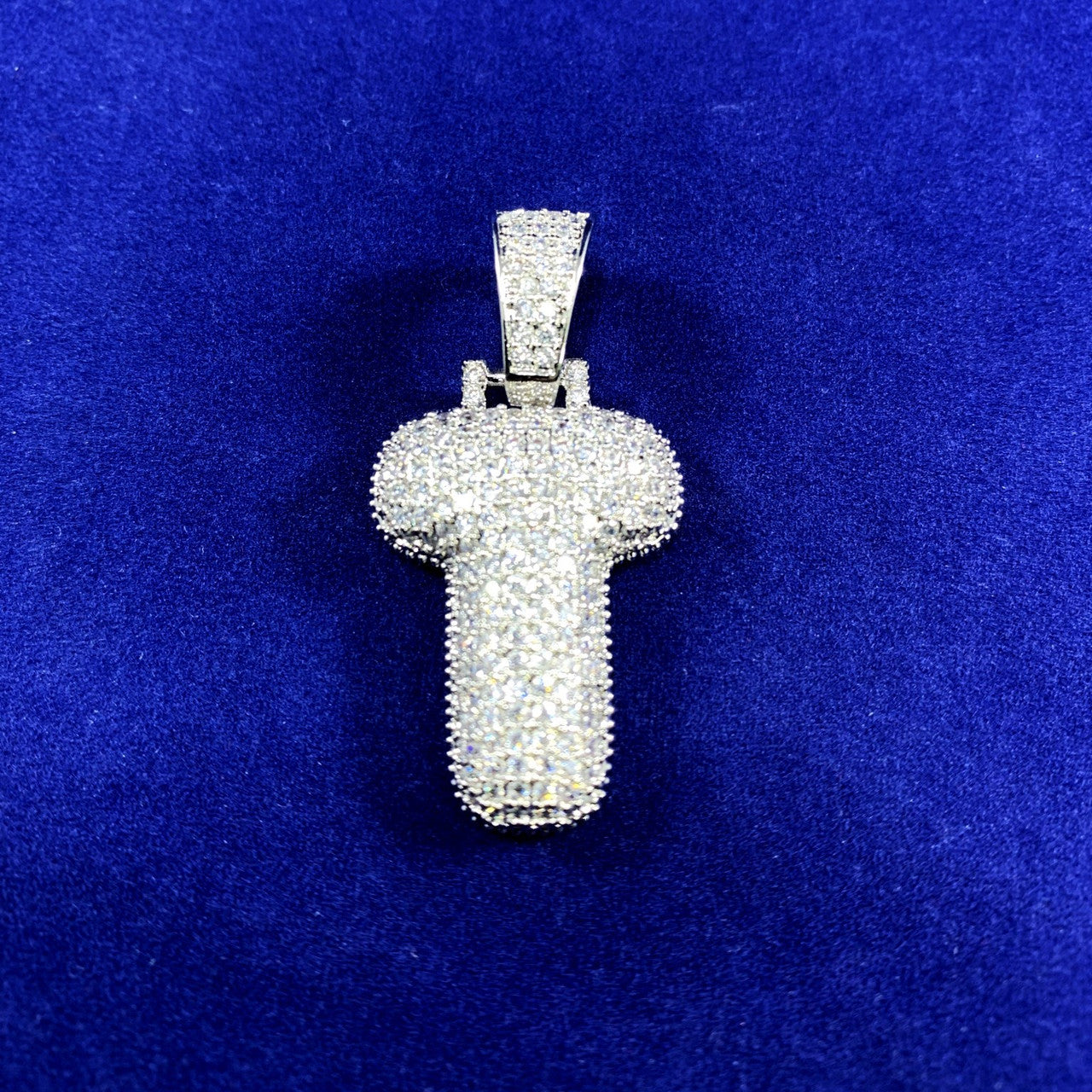 Initial T .925 Silver Plated 3AAA Micro Pave Flooded Ice Custom Bubble Letters Hip Hop Chains