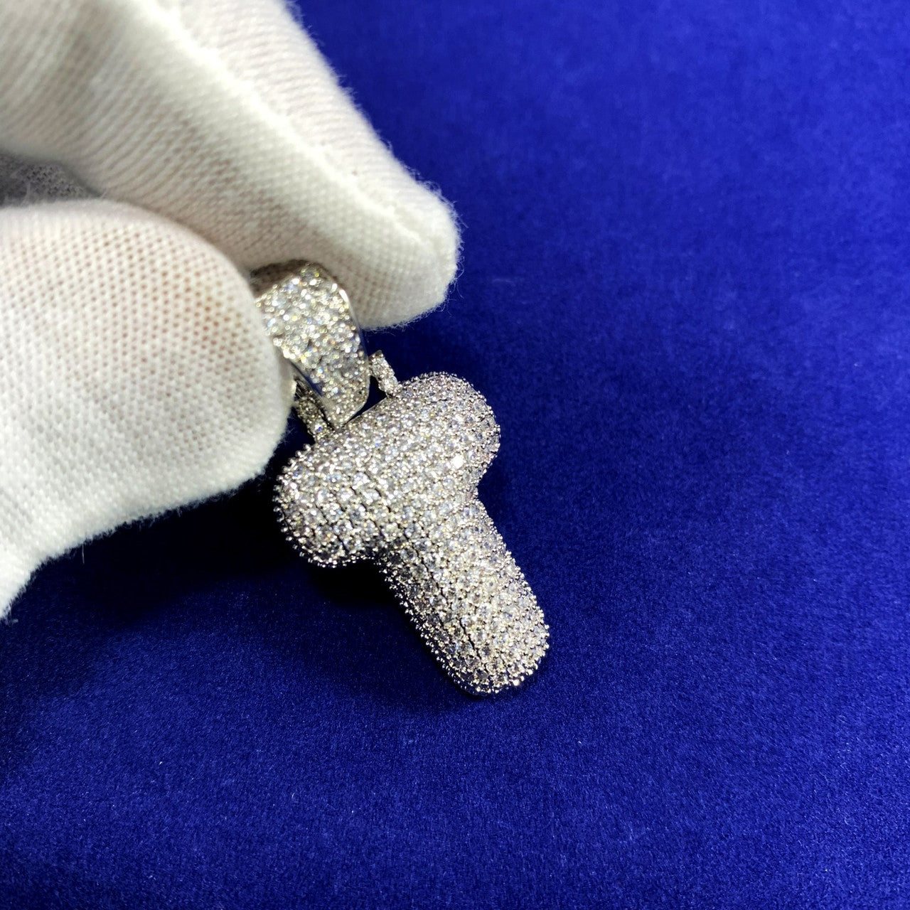 Initial T .925 Silver Plated 3AAA Micro Pave Flooded Ice Custom Bubble Letters Hip Hop Chains