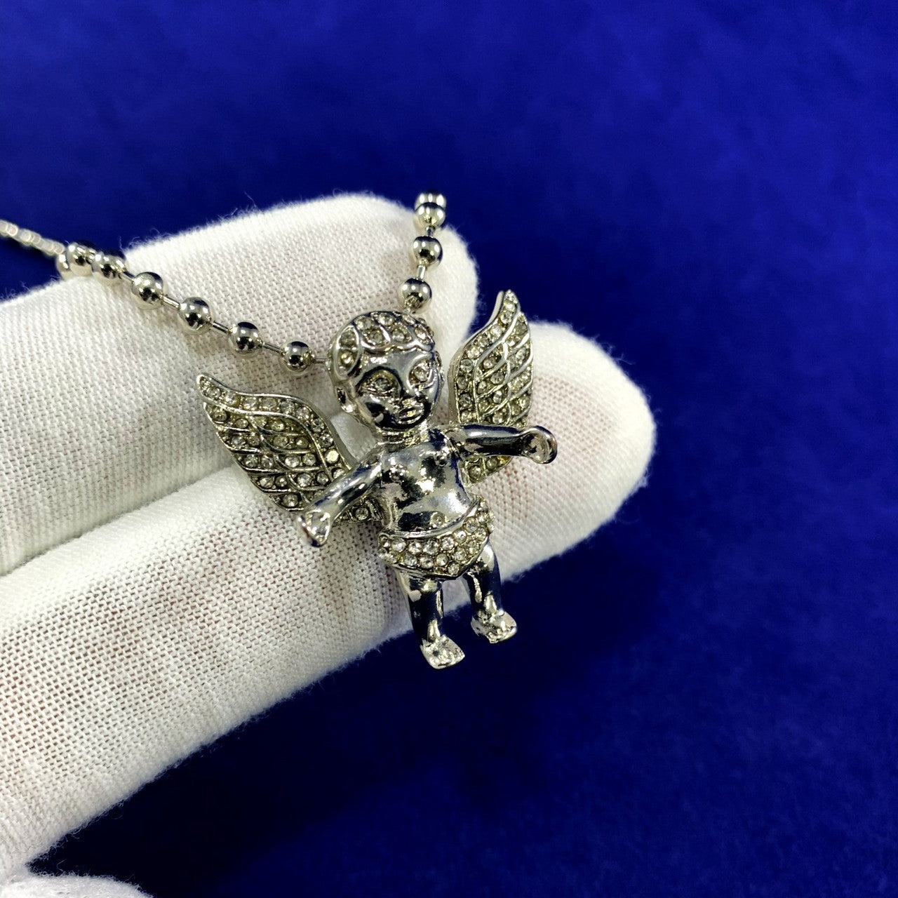 Hip Hop Micro Simulated Diamond Silver Open Arms Angel of Peace Pendant